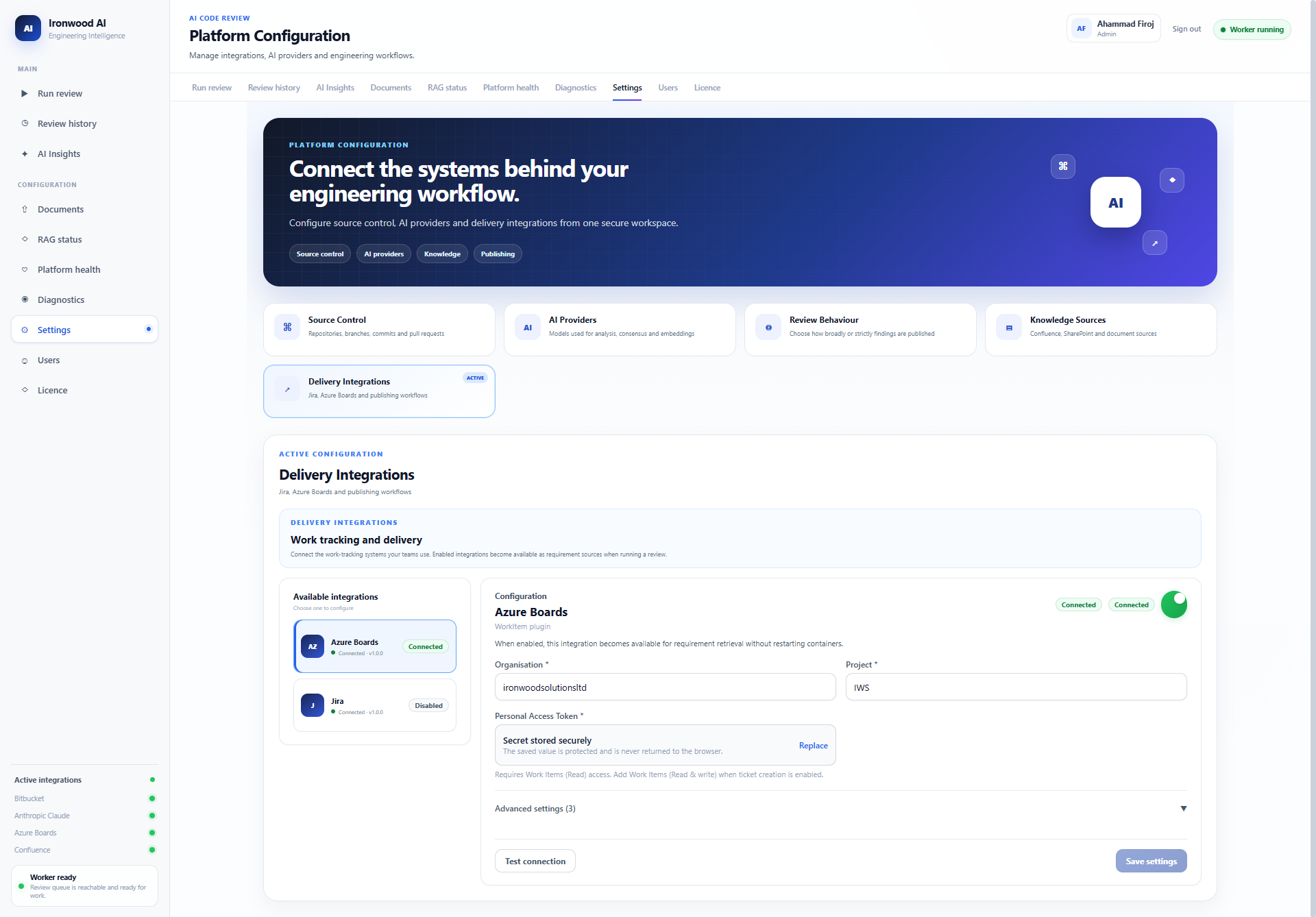 Ironwood Delivery Integrations settings