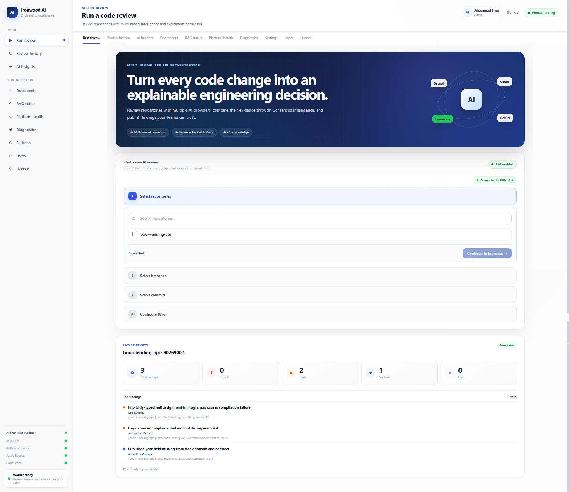 Run Review repository selection