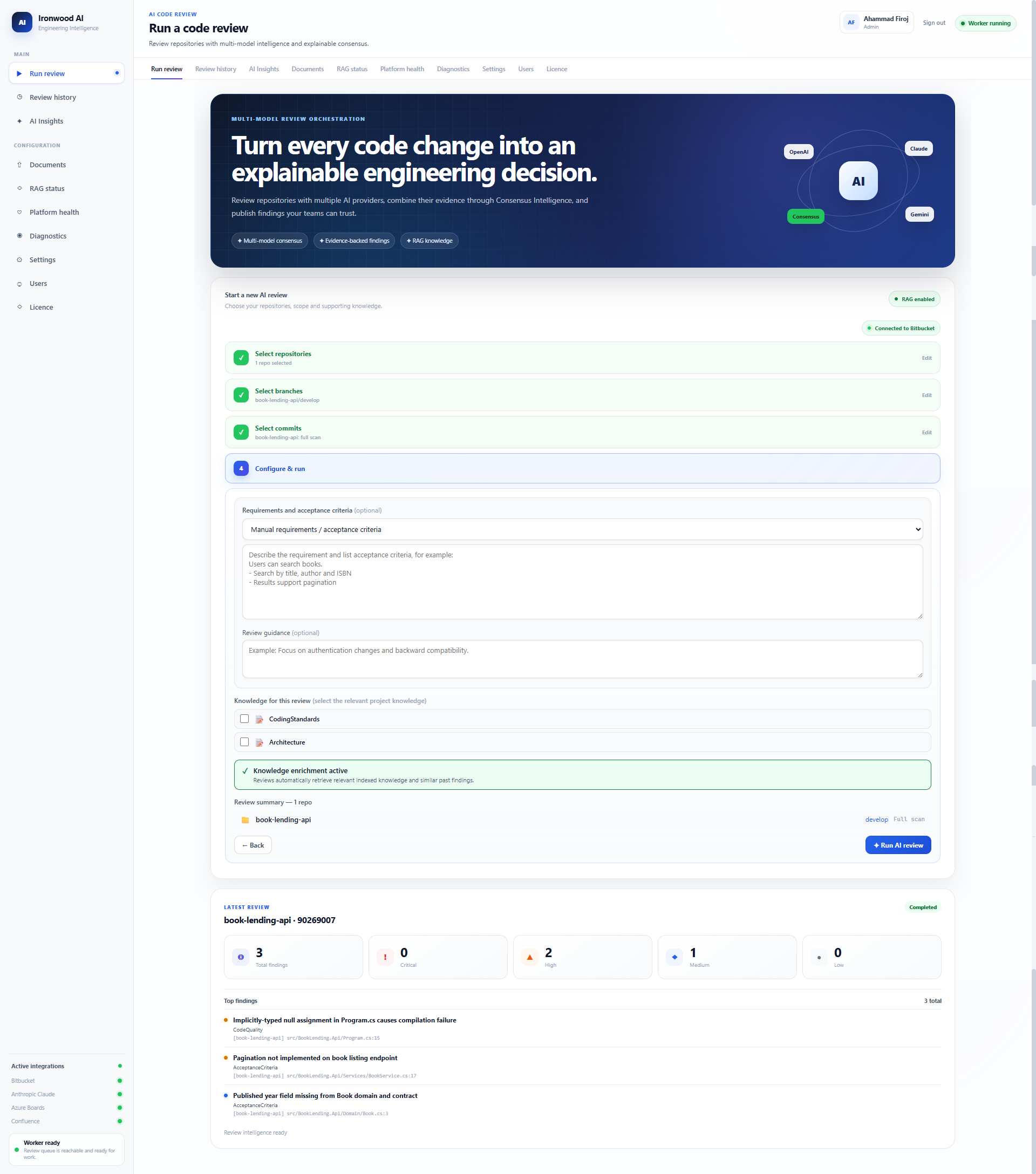 Run Review requirement selection
